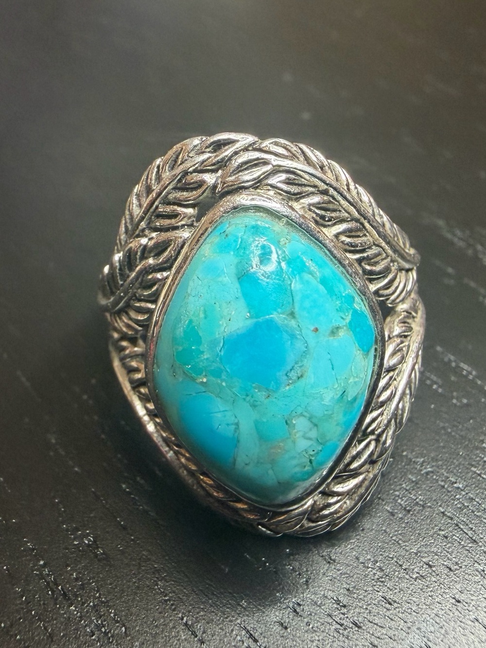 BBJ Sterling Silver Turquoise Feather Ring Size 9